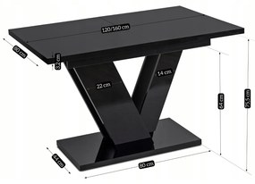 JAKS Jedálenský stôl Clark 120 cm black gloss glamour