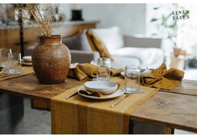 Ľanový behúň na stôl 200x200 cm Amber Bronze Stripes – Linen Tales