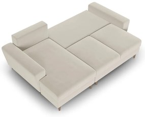 Béžová zamatová rozkladacia/s úložným priestorom rohová pohovka (ľavý roh/s leňoškou) Kyoto – Cosmopolitan Design