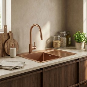 Rea Fin, 1-komorový nerezový drez 620x480x185 mm, brúsená meď, ZLE-06018