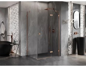 Mexen Lunar, pravostranný výklopný sprchový kút 70 x 90 cm, 8mm číre sklo, medený matný profil, 834-070-090-65-00-P