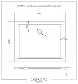 Cerano Soto, obdĺžniková akrytálová sprchová vanička 90x80x5 cm, biela, CER-CER-425551