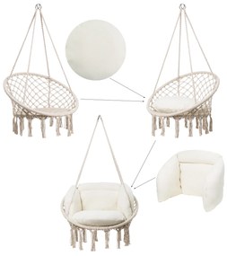 Závesné kreslo BOHO, béžové, Ø61cm, s vankúšmi