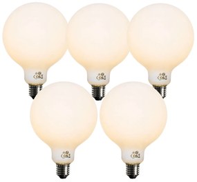 Sada 5 ks Stmievateľná LED žiarovka E27 opálové sklo G125 5W 450lm 2200K
