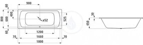 LAUFEN Moderna Plus Obdĺžniková vaňa, 1800 mm x 800 mm, biela – s protihlukovými podložkami H2250600000401