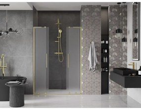 Mexen Velar L Duo, posuvné sprchové dvere do otvoru 140 cm, 8mm sklo námraza, zlatá matná, 871-140-003-32-55