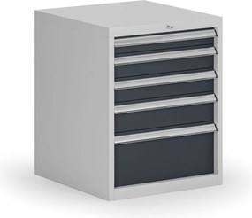 Závesný dielenský box k stolu G8, 5 zásuviek, 560 x 600 x 700 mm, grafit