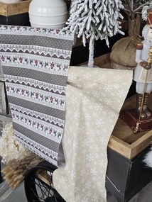 Béžový vianočný behúň / látka na stôl s vločkami - 30*300 cm