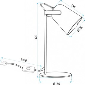 Toolight Toolight, JNH047-1T, kovová stolná lampa s pohyblivým reflektorom, v. 37 cm, 1× E27, čierna, OSW-56239