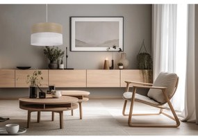 Závesné svietidlo Wood, 1x dýha zlatý dub/biele PVC tienidlo, (fi 35cm)