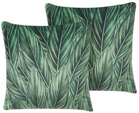 Sada 2 zamatových vankúšov so vzorom listov 45 x 45 cm zelená DIASCIA Beliani