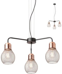 Redo 01-1579 - Luster na lanku EDISON 3xE27/42W/230V, priemer 53 cm, čierna/medená