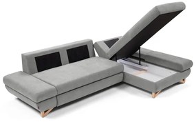 Rozkladacia rohová čalúnená sedacia súprava s úložným priestorom do tvaru L AVESTA pravá sivá