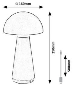 Rabalux 76007 - LED Stmievateľná dotyková nabíjacia lampa ISHTAR 3W/5V 2000mAh IP44