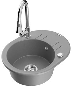 Mexen Kevin, 1-komorový granitový drez 586x458x190 mm a drezová batéria Elia, šedá, 6517-71-670101-00