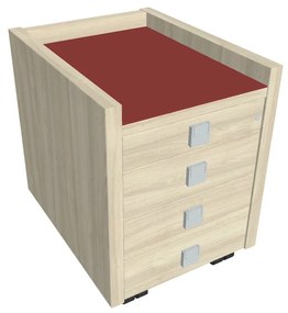 Mobilný kontajner Verno 47 x 60 cm so sklom, 4 zásuvky, agát / červená