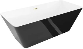 Mexen Velo Slim, voľne stojaca vaňa 170 × 75 cm, biela lesklá, zlatý matný prepad, 52811707500-55