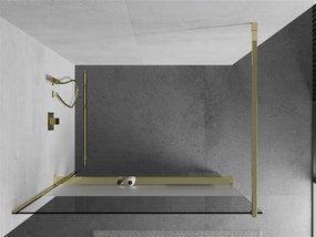 Mexen Kioto+, sprchová zástena s poličkou a držiakom na uteráky 80 x 200 cm, 8mm číre sklo vzor námraza, zlatý profil, 800-080-121-50-35