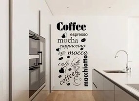 Nálepka na stenu do kuchyne s názvami rôznych druhov kávy