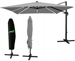 Záhradný slnečník s ochranným obalom a LED osvetlením ROMA 300 x 400 cm sivý