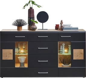 XXXLutz ŠIROKÁ KOMODA, čierna, farba duba, 170/93/40 cm Hom`in - Komody - 002737041302