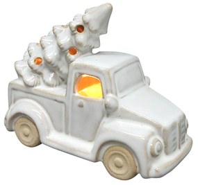 Vánoční LED dekorace auto SANTA LILA 10,2 cm bílá
