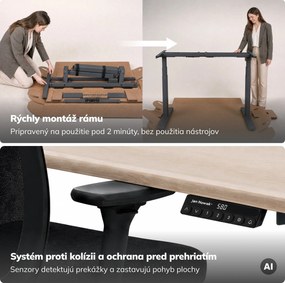 Elektrický stôl s reguláciou výšky ergonomický antracitový/dub sonoma,1200x600 mm: ARIA