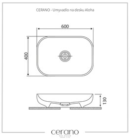 Cerano Aloha, umývadlo na dosku 600x400x130 mm, biela, CER-CER-403329