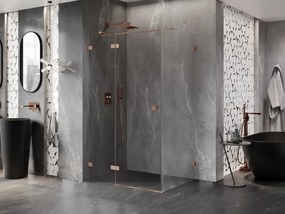 Mexen Lunar T, sklápací sprchový kút ľavý 125 x 90 cm, 8mm číre sklo, profil medená matná, 834T-125-090-65-00-L