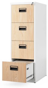 Kovová kartotéka, 4 zásuvky SARA V4, 460 x 1320 x 620 mm, Eco Design: biela/ dub sonoma
