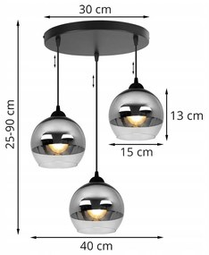 Závesné svietidlo Bergen, 3x chrómové/transparentné sklenené tienidlo (fi 15cm), o