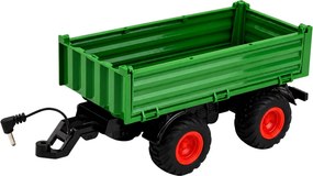 LEAN Toys Poľnohospodársky traktor s vyklápacím prívesom, diaľkovo ovládaný RC, zelený, mierka 1:24