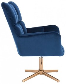LuxuryForm DESIGN Kreslo AURORA VELUR na zlatom kríži - modré