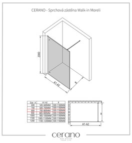 Cerano Moreli, sprchová zástena 80x200 cm, 8mm číre sklo, čierny profil, CER-CER-417605