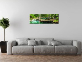 Gario Obraz s hodinami Vodopád Erawan v Thajsku - 3 dielny Rozmery: 90 x 70 cm