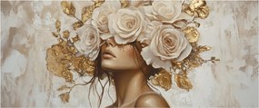 Obraz - Dievča s ružami (120x50 cm)