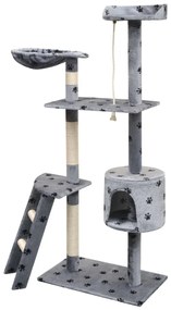 vidaXL Škrabadlo pre mačky so sisalovými stĺpikmi, 150 cm, sivé s potlačou labiek