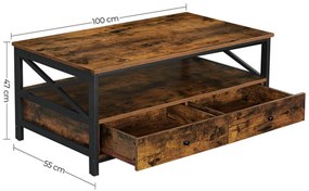 VASAGLE Konferenčný stolík s dvoma zásuvkami 100 x 47 x 55 cm