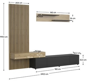 Kondela Obývacia stena, čierna/dub artisan, REBEKA PLUS