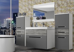 Kúpeľňový nábytok Belini šedý mat / šedý antracit Glamour Wood + umývadlo + zrkadlo  ROD M 4/0/W/SRGW/0/ZW