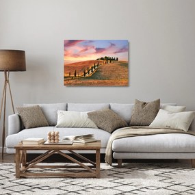 Sklenený obraz - Dom na kopci, Toskánsko, Taliansko (70x50 cm)