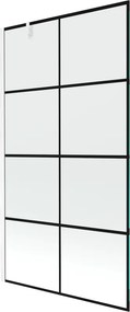 Mexen Next, vaňová zástena 1-krídlová 100 x 150 cm, fixné krídlo, 6 mm číre sklo s čiernym vzorom, biely profil, 895-100-000-00-77-20