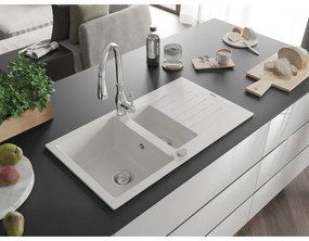Mexen Matias, 1,5-komorový granitový drez 900x505x200 mm a drezová batéria Savita, biela, 6502-20-672601-00