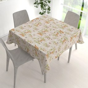 Biante Detský bavlnený štvorcový obrus Sandra SA-695 Veveričky a ježkovia na svetlo béžovom 40x40 cm