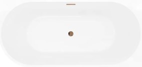 Mexen Silo, rohová voľne stojaca ryhovaná vaňa, pravá, 150 x 75 cm, biela-čierna, ružové zlato prepad, 52891507575P-60