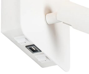 Nástenná lampa biela vrátane LED s USB a lampou na čítanie s vypínačom - Robin