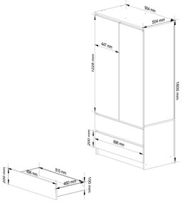 Šatní skříň CL S 90 cm 2 dveře 2 zásuvky grafitově šedá/bílá