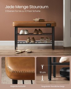 Lavica na topánky s prešívaním, 30 × 80 × 50 cm, karamelová farba