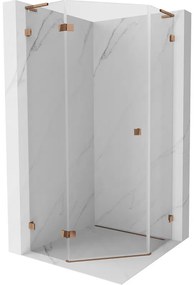 Mexen Lunar, L päťuholníkový sprchový kút naklápací doľava 100 x 100 cm, 8mm číre sklo, profil ružové zlato, 831L-100L-100P-60-00-L