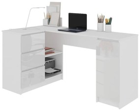 Písací stôl AKORD B20, 155x77x85/48,5, biela/biela lesk, ľavá